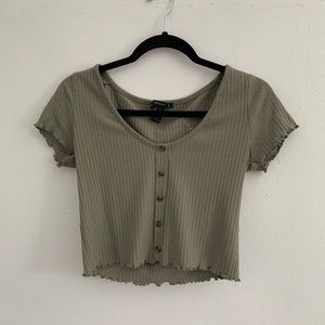 forever 21 olive button cropped shirt